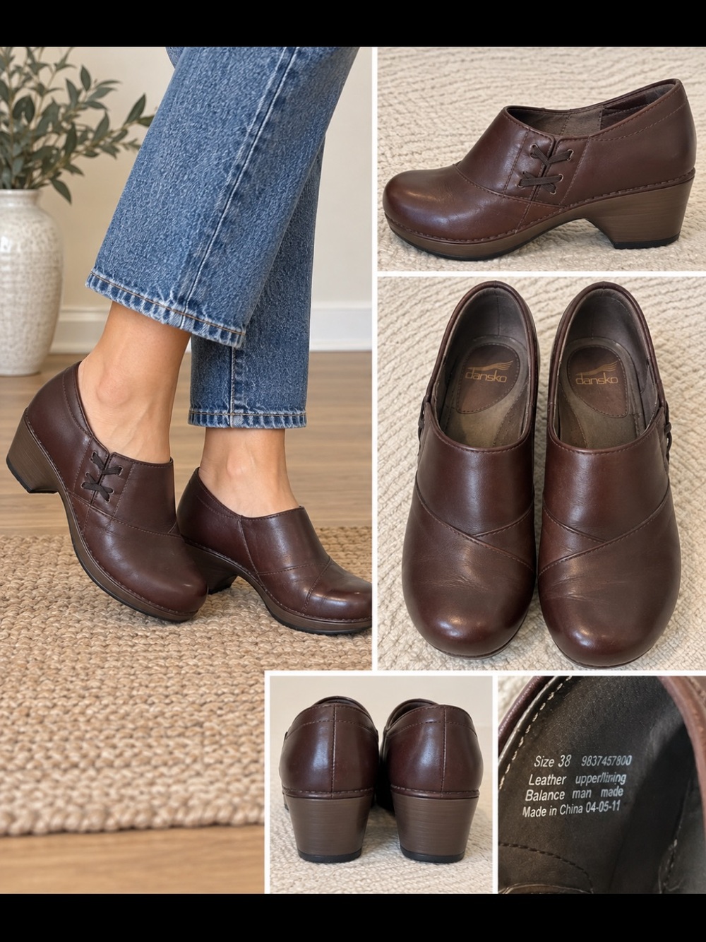Dansko Brown Leather Heeled Clogs Shoes EU 38 US 7.5-8